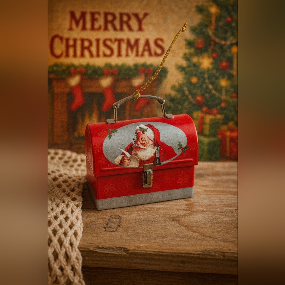 Vintage Coca-Cola Red and Silver Collectible Ornament Lunch Box
